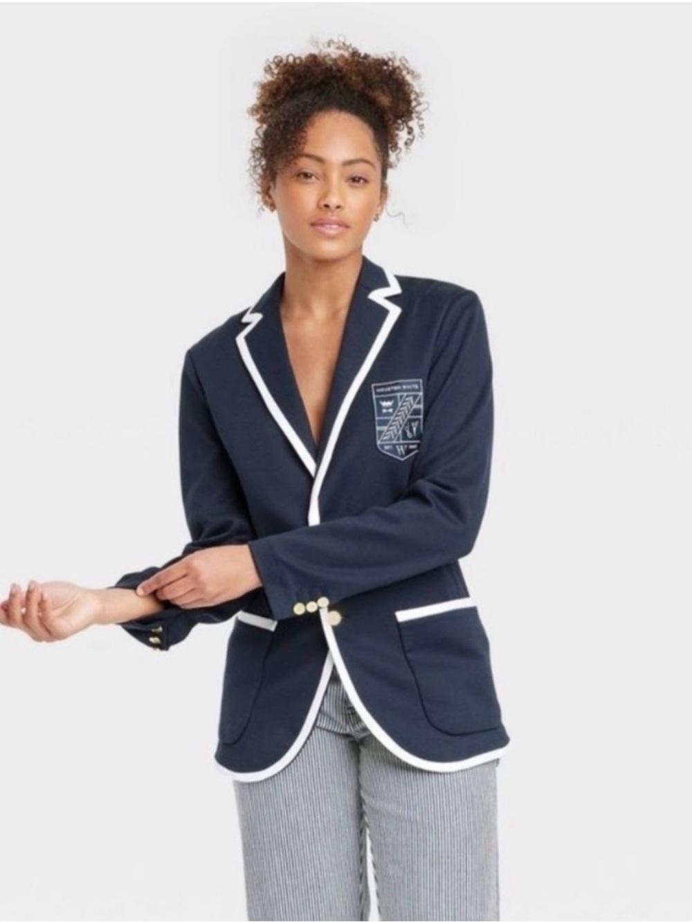 Houston White for Target Navy Ponte Knit Blazer with White Trim